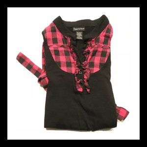 Short Sleeve Plaid Ruffle Top